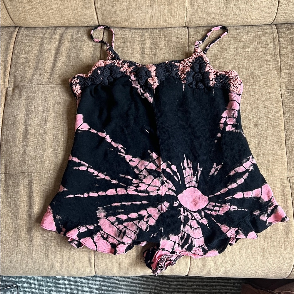 Native Rose Pink and Black Tie-Dye short romper